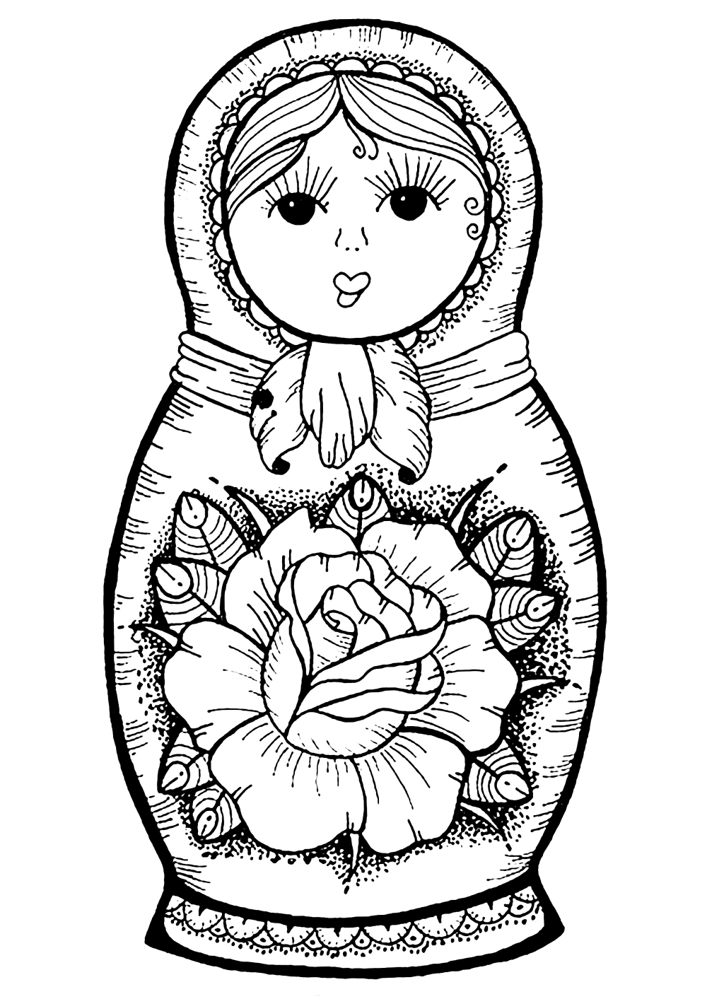 Russian doll with big flower in the middle