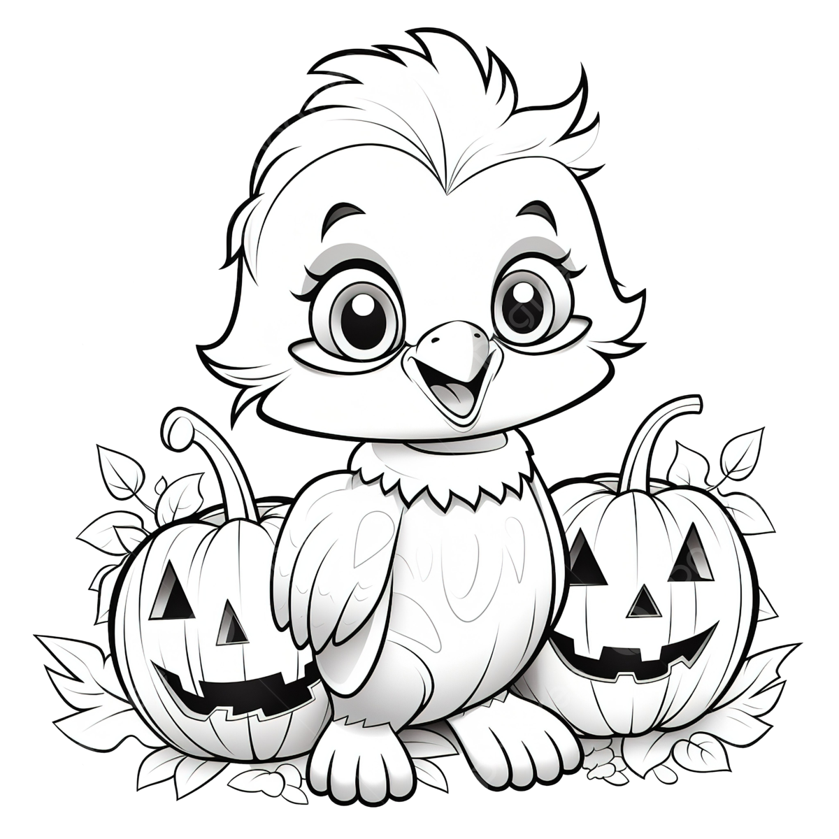Coloring book with a cute chick in the halloween pumpkin chick coloring moon cartoon png transparent image and clipart for free download