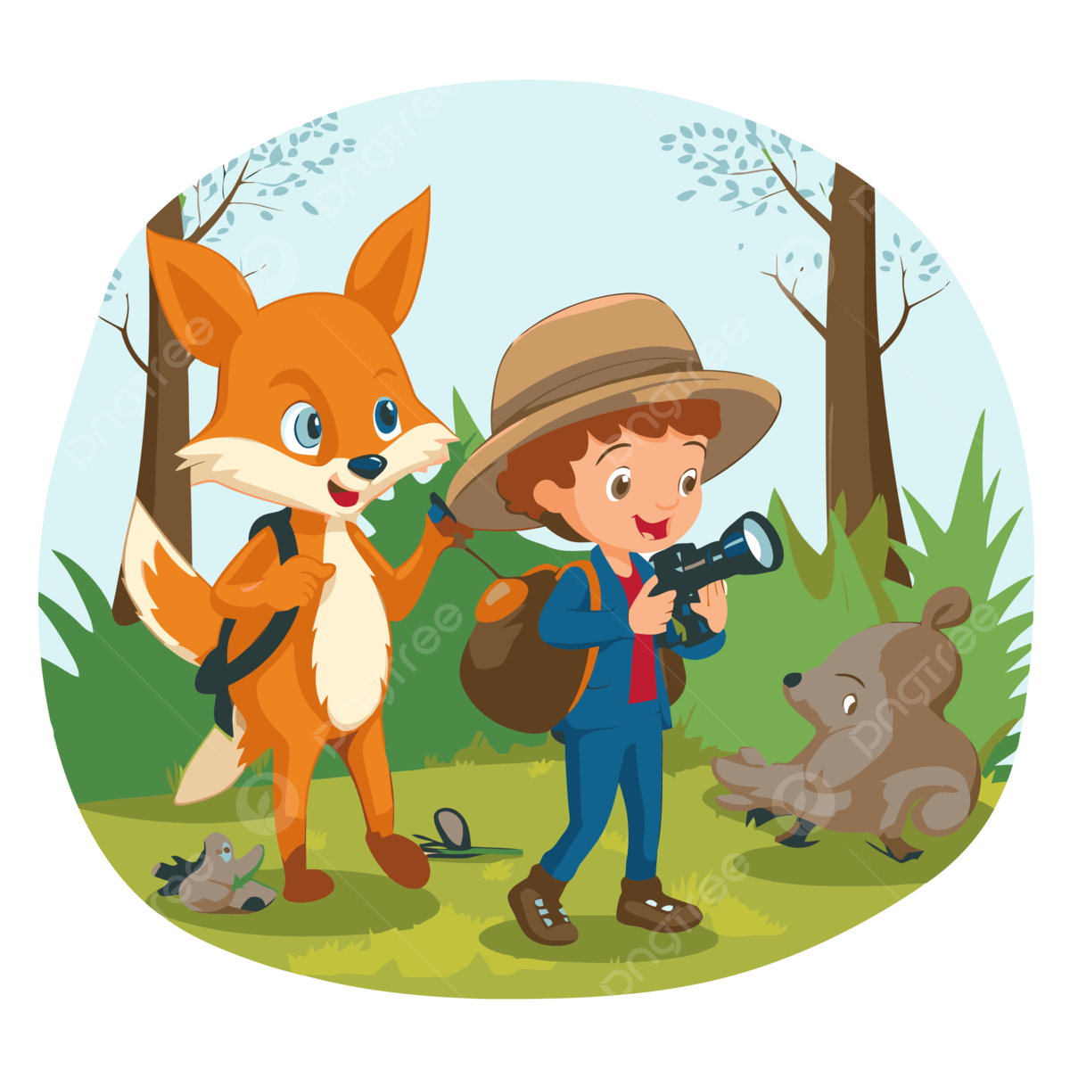 Hunt clipart joven tomando una foto de un zorro y una liebre ilustraciãn de dibujos animados vector png dibujos caza clipart dibujos animados png y vector para dcargar gratis