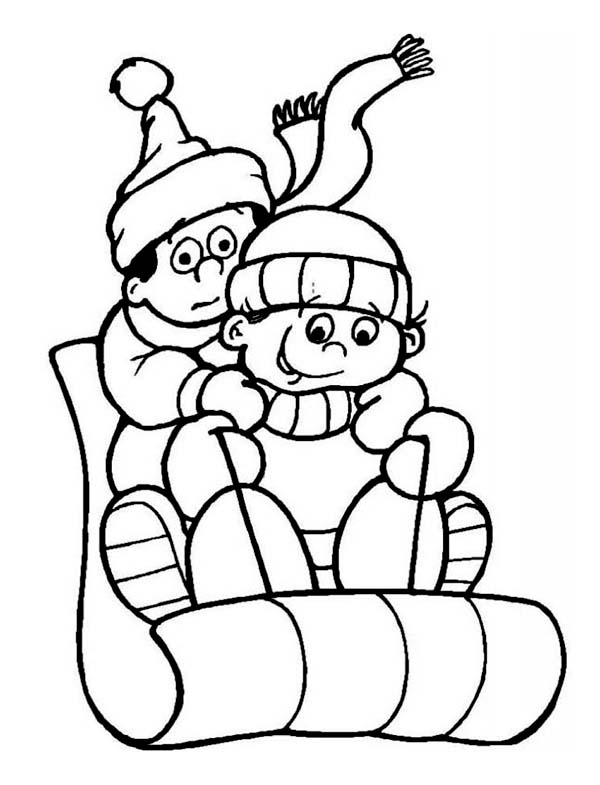 Winter fun outdoor activity coloring page for kids