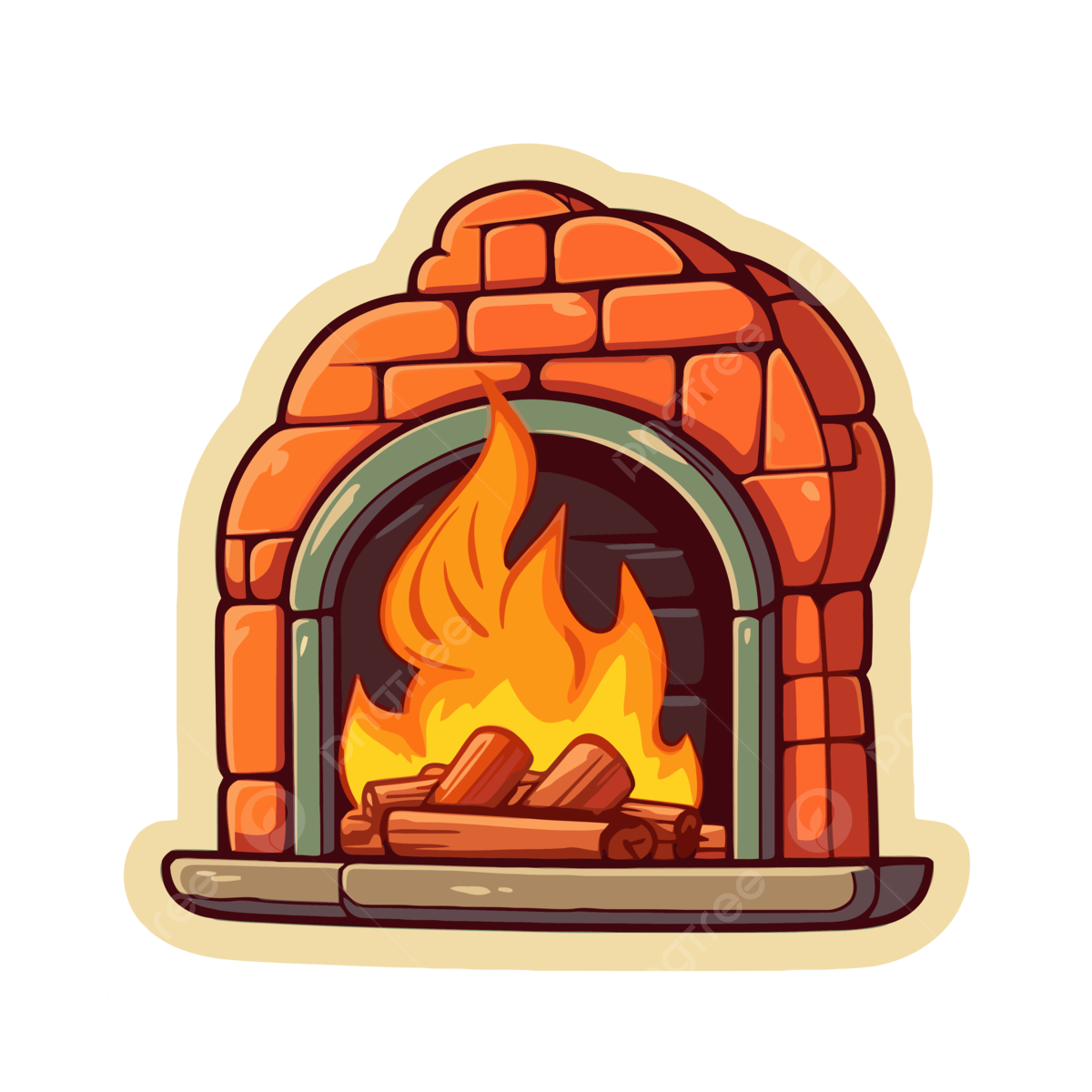 Chimenea de ladrillo de dibujos animados sobre un fondo blanco clipart vector png dibujos diseão de pegatinas con fuego de chimenea de dibujos animados aislado pegatina png y vector para dcargar gratis