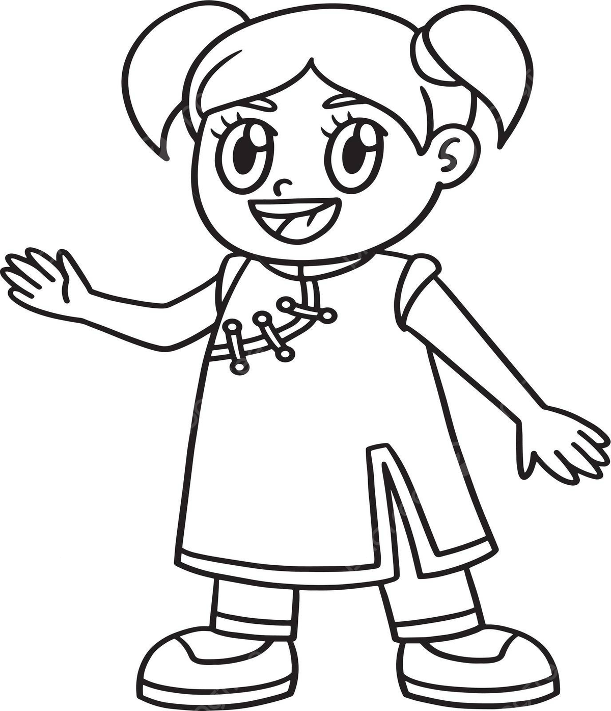 Happy chinese girl isolated coloring page design colouring activity vector design colouring activity png and vector with transparent background for free download