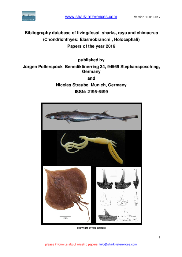 Pdf bibliography database of livingfossil sharks rays and chimaeras chondrichtyes elasmobranchii holocephali