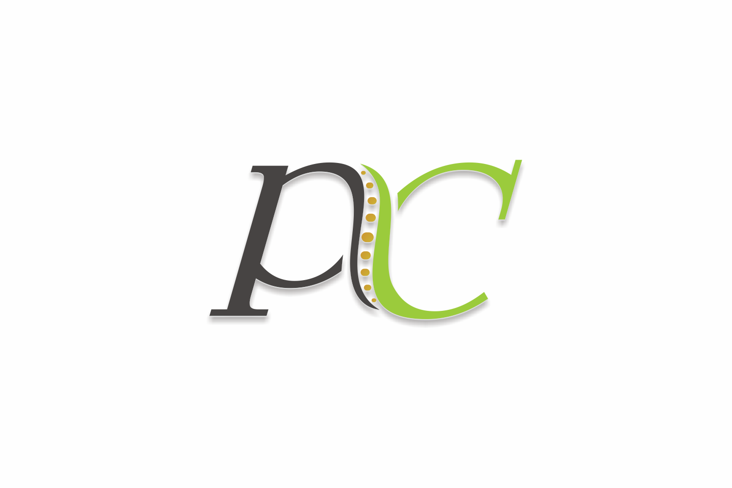 Conservative upmarket chiropractic logo design for integrating initials pc and a perhaps a golden spine with without the full clinic name peace chiropractic by bung design