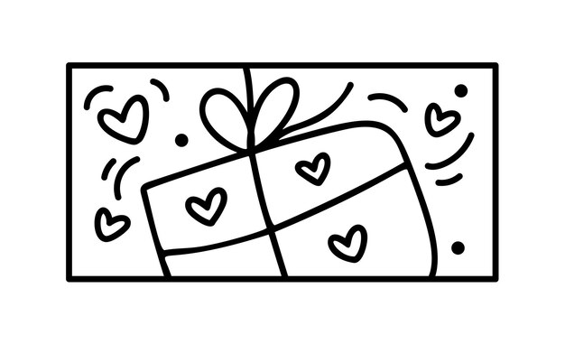 Premium vector valentine vector position gift box with hearts hand drawn love holiday constructor logo