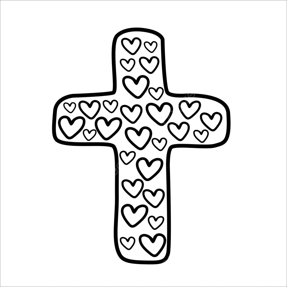 Vector illustration of a cross with heart doodles depicting religion isolated on a white background vector cross drawing heart drawing rat drawing png and vector with transparent background for free download