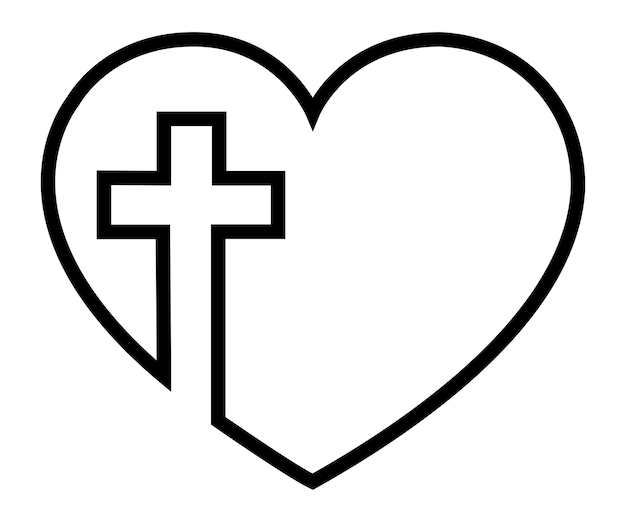 Premium vector christian cross in heart jesus christ vector illustration catholicism sign line art simple