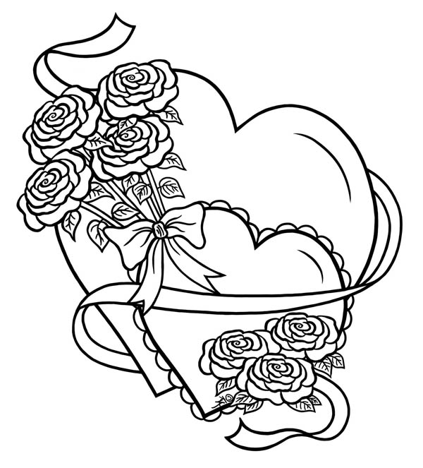 Hearts and roses tied with ribbon coloring page color luna heart coloring pages love coloring pages heart drawing