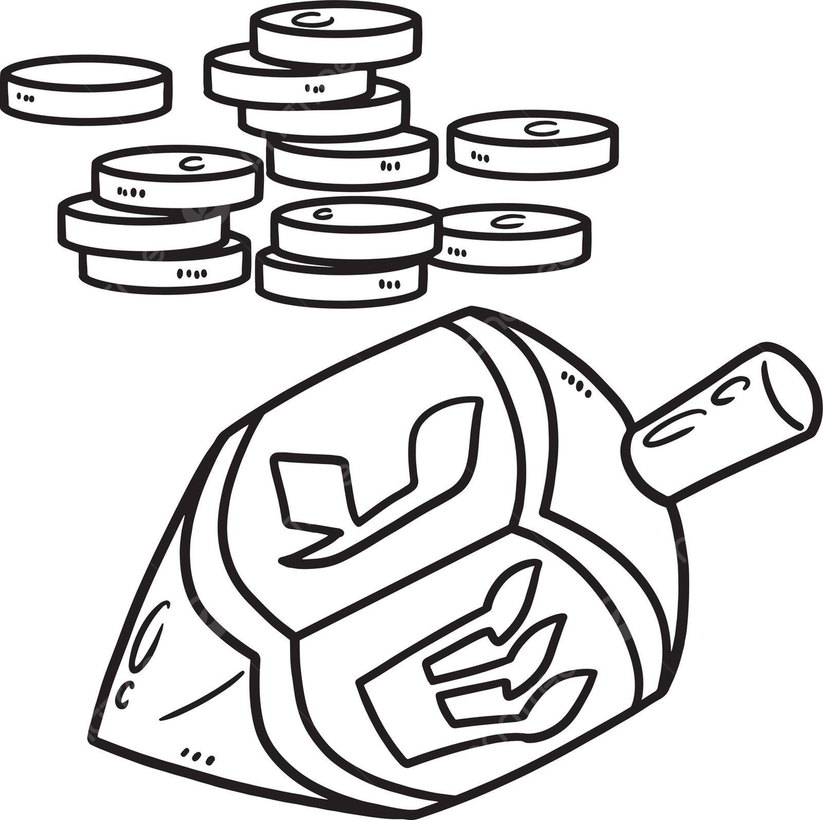 Hanukkah dreidel and coins isolated coloring page jerusalem colouring page hand drawn vector coin drawing ring drawing usa drawing png and vector with transparent background for free download
