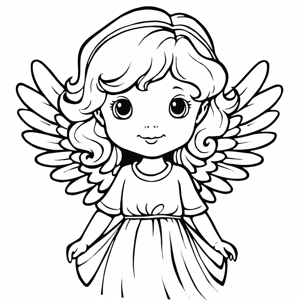 Christmas angel simple and crisp coloring pages for kids clipart white background