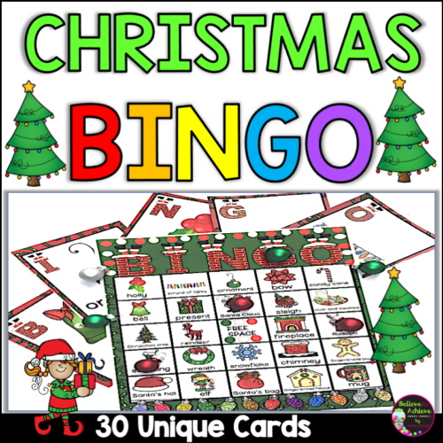 Christmas bingo activity game unique bingo card made by teachers