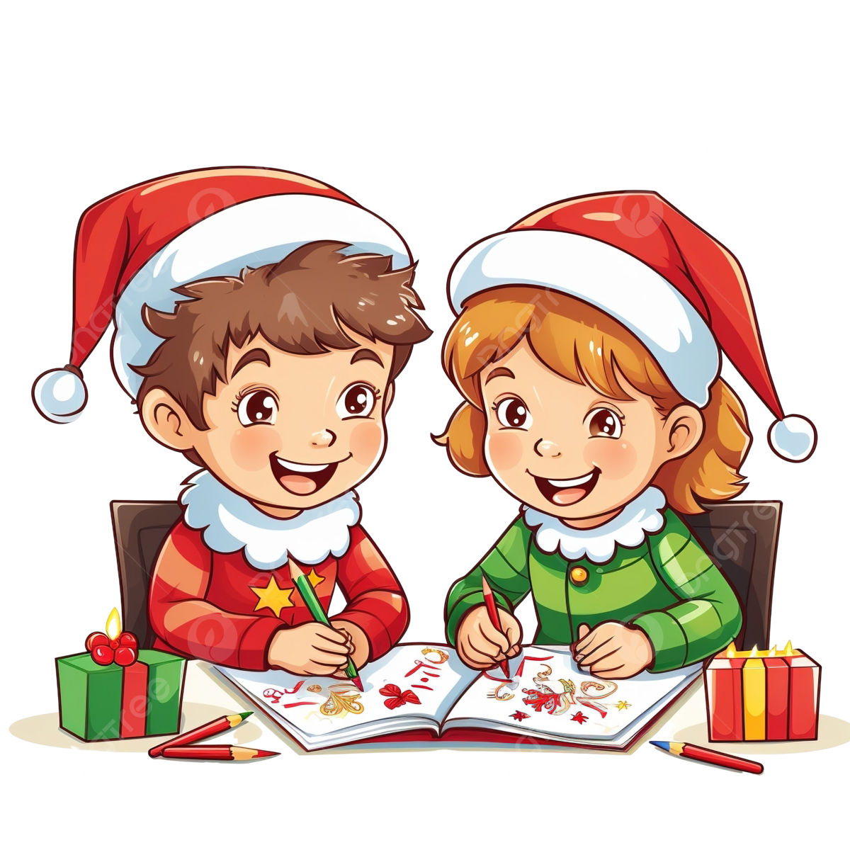 Cute children painting pictures for christmas at table brother kids happy kids png transparent image and clipart for free download