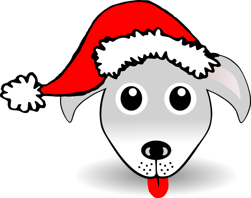 Funny dog face grey cartoon with santa claus hat free svg download vector