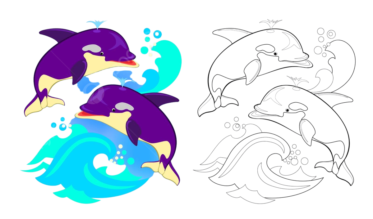 Dolphin coloring vector art png images free download on