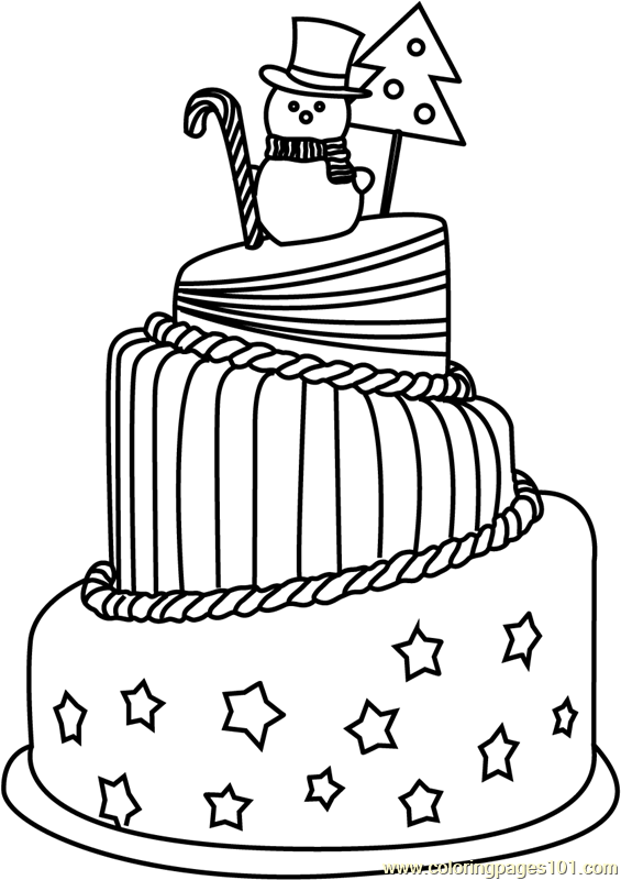 Christmas cake coloring page for kids