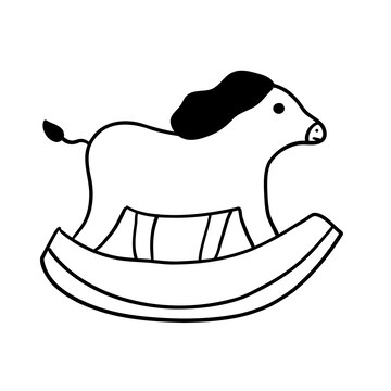 Premium vector cartoon christmas horse toy in outline doodle style