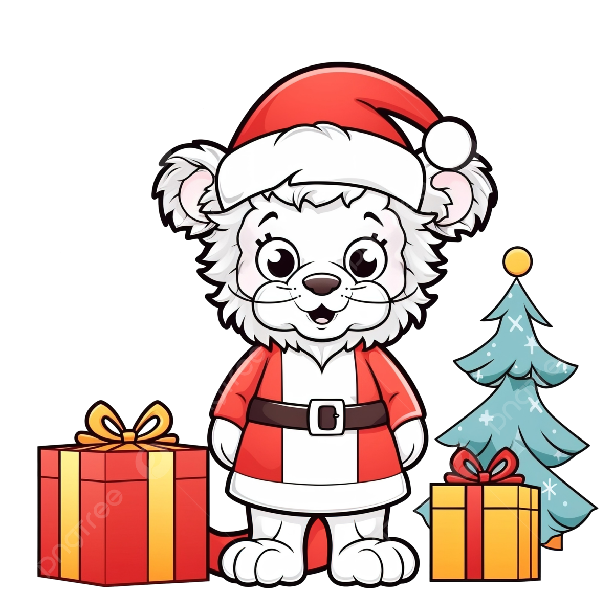 Copy the picture kids game and coloring page with a cute lion using christmas costume christmas drawing lion drawing ring drawing png transparent image and clipart for free download