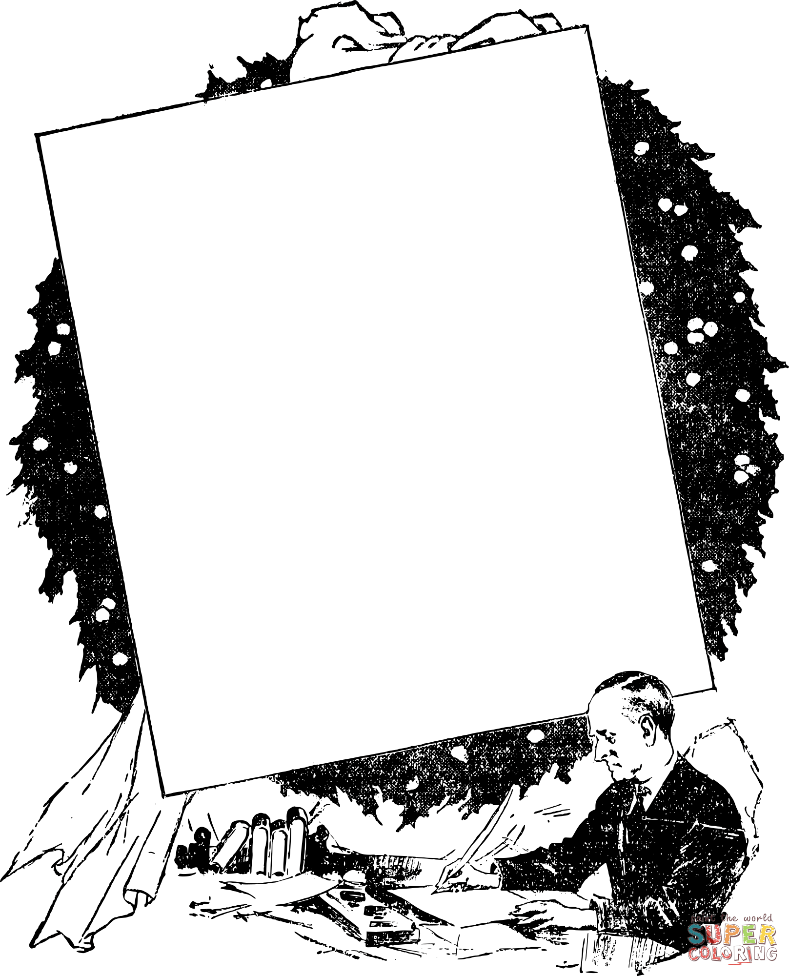 Vintage christmas letter frame coloring page free printable coloring pages