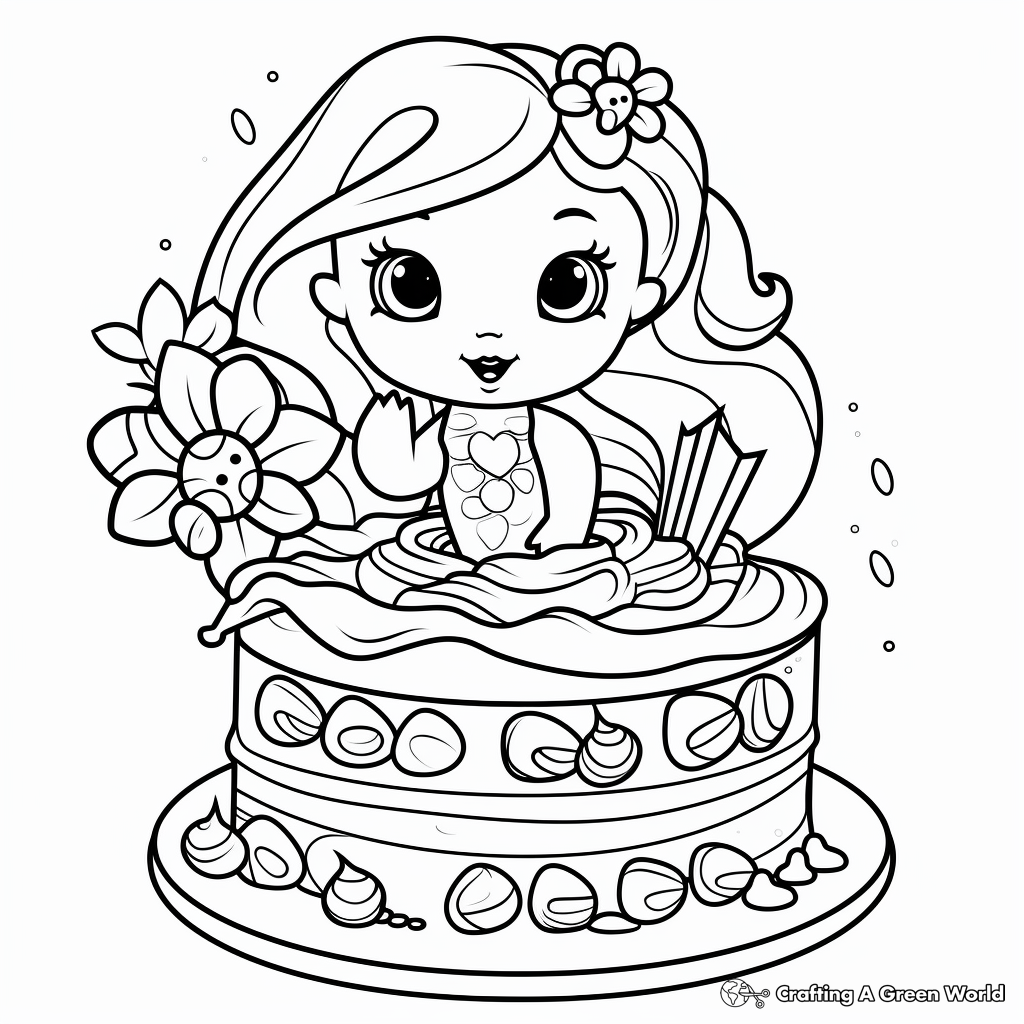Mermaid cake coloring pages