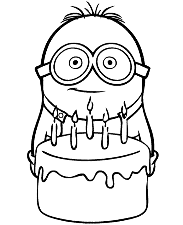 Minion with birthday cake coloring sheet