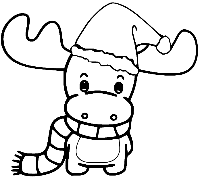 Reindeer with christmas hat coloring page