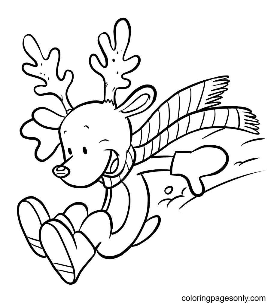 Little reindeer with a scarf coloring page