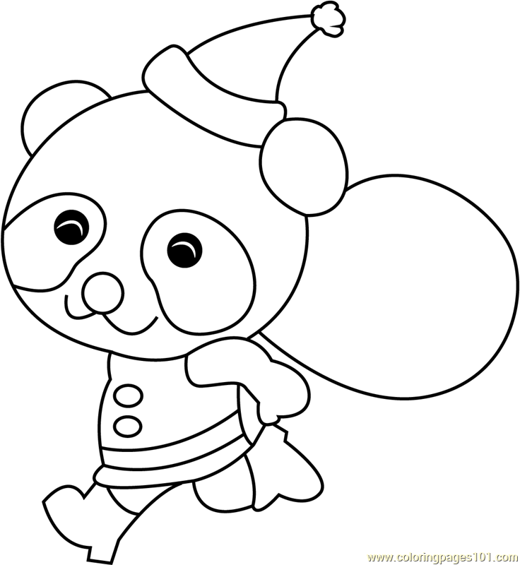 Cute santa panda coloring page for kids