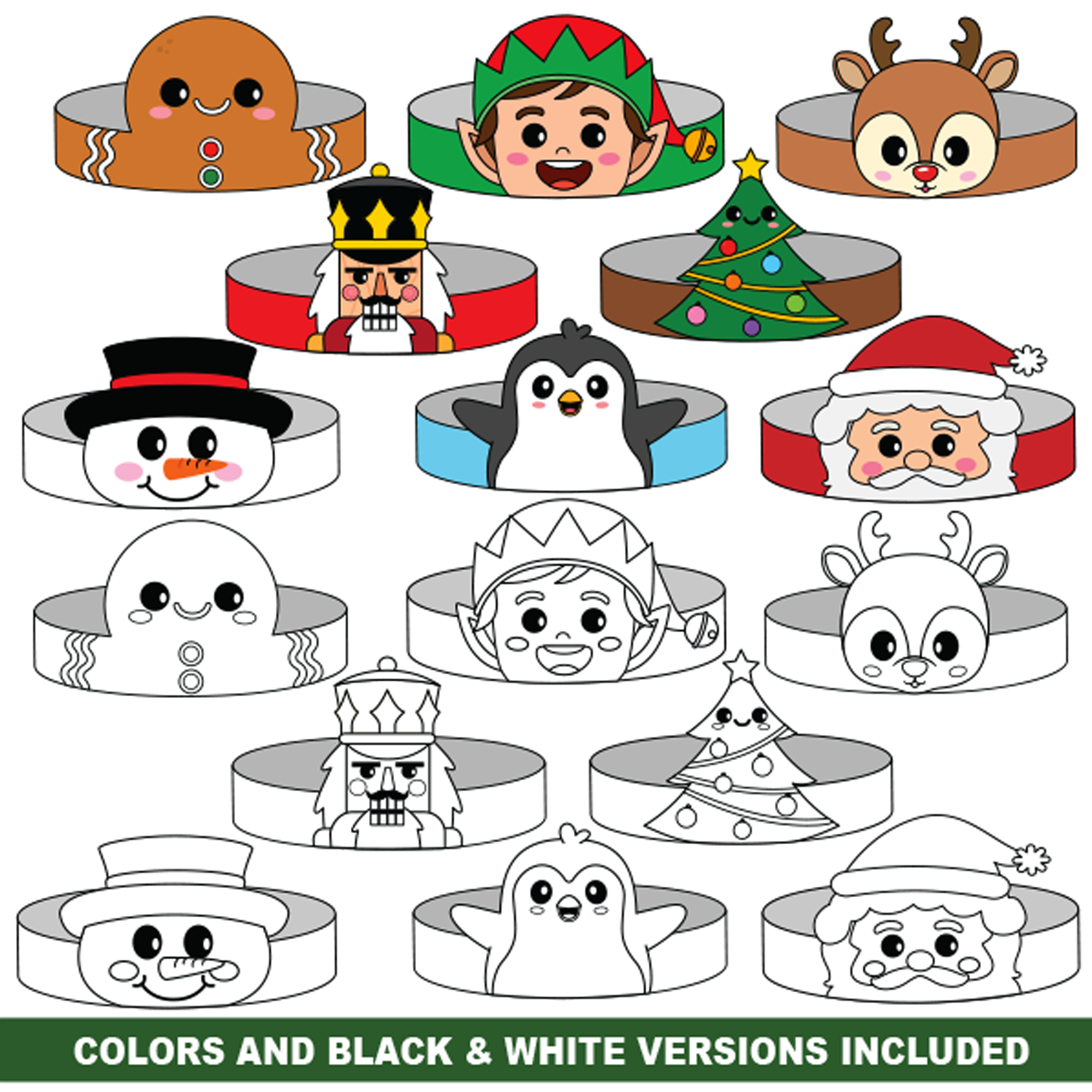 Christmas paper crowns bundle of printable christmas hat headbands christmas craft activity party favors coloring versions