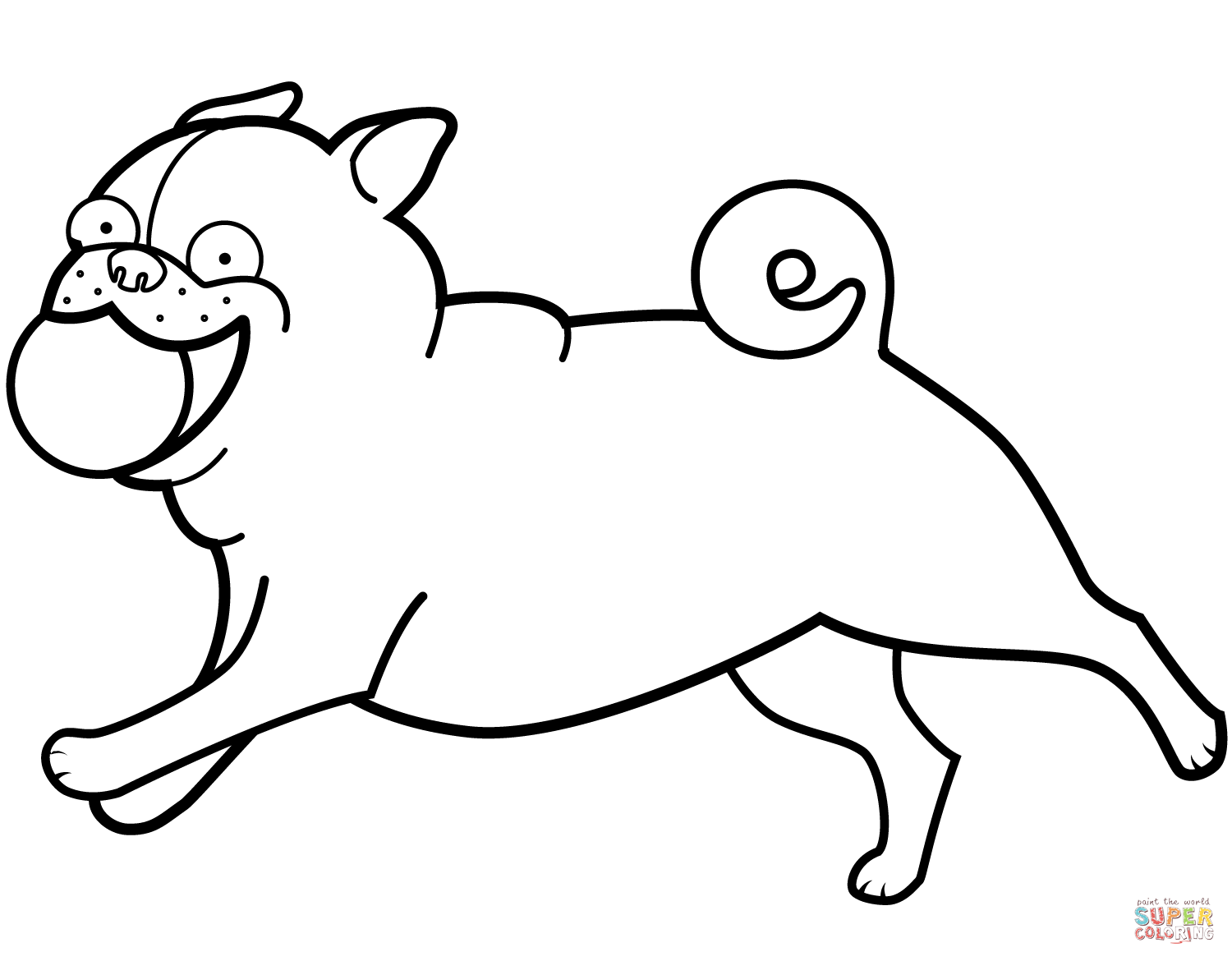 Funny pug playing ball coloring page free printable coloring pages
