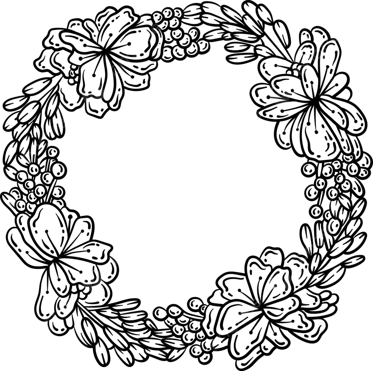 Flower wreath spring coloring page for adults coloring book graphic colouring page vector coloring book graphic colouring page png and vector with transparent background for free download
