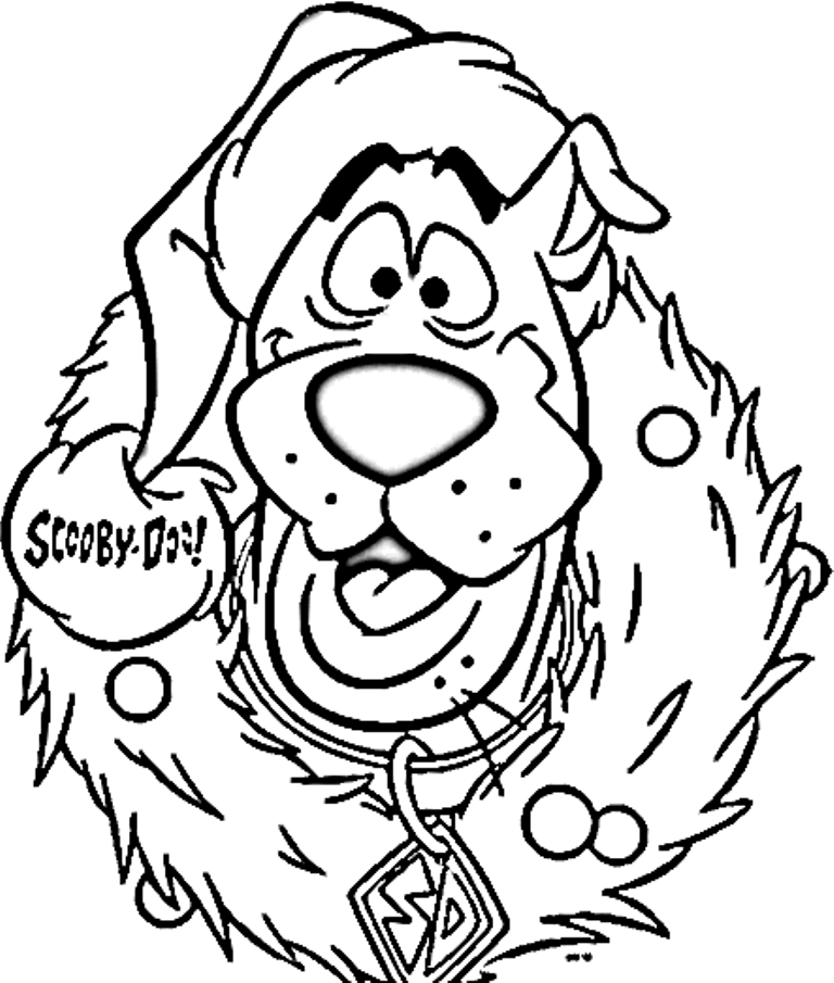 Download scooby doo and wreath free coloring page for christmas