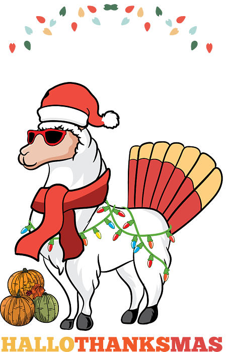 Christmas happy hallothanksmas turkey llama xmas greeting card by haselshirt