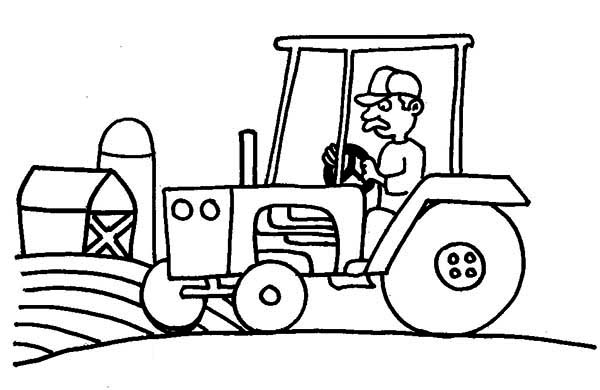 Tractor farm and barn coloring page