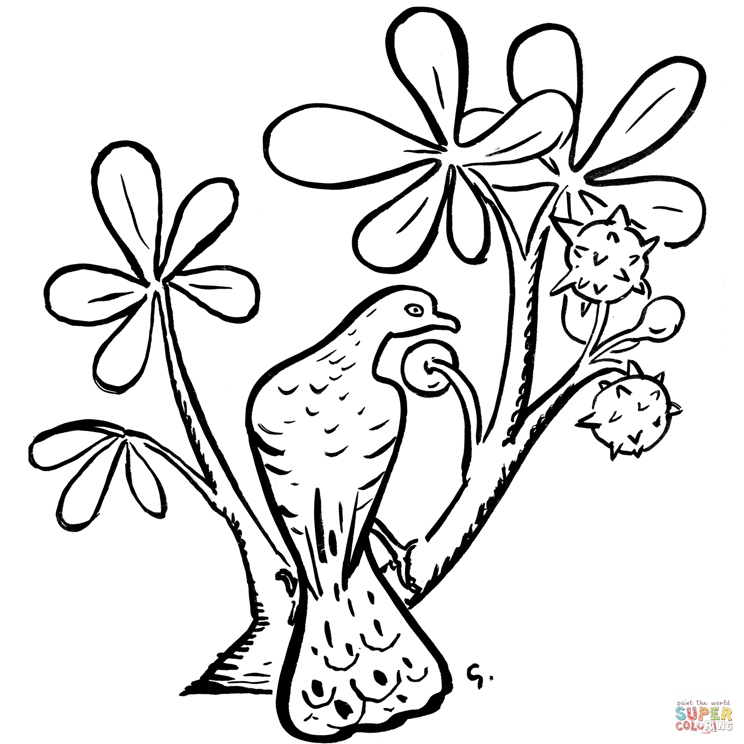 Dove in a branch of a chestnut tree coloring page free printable coloring pages