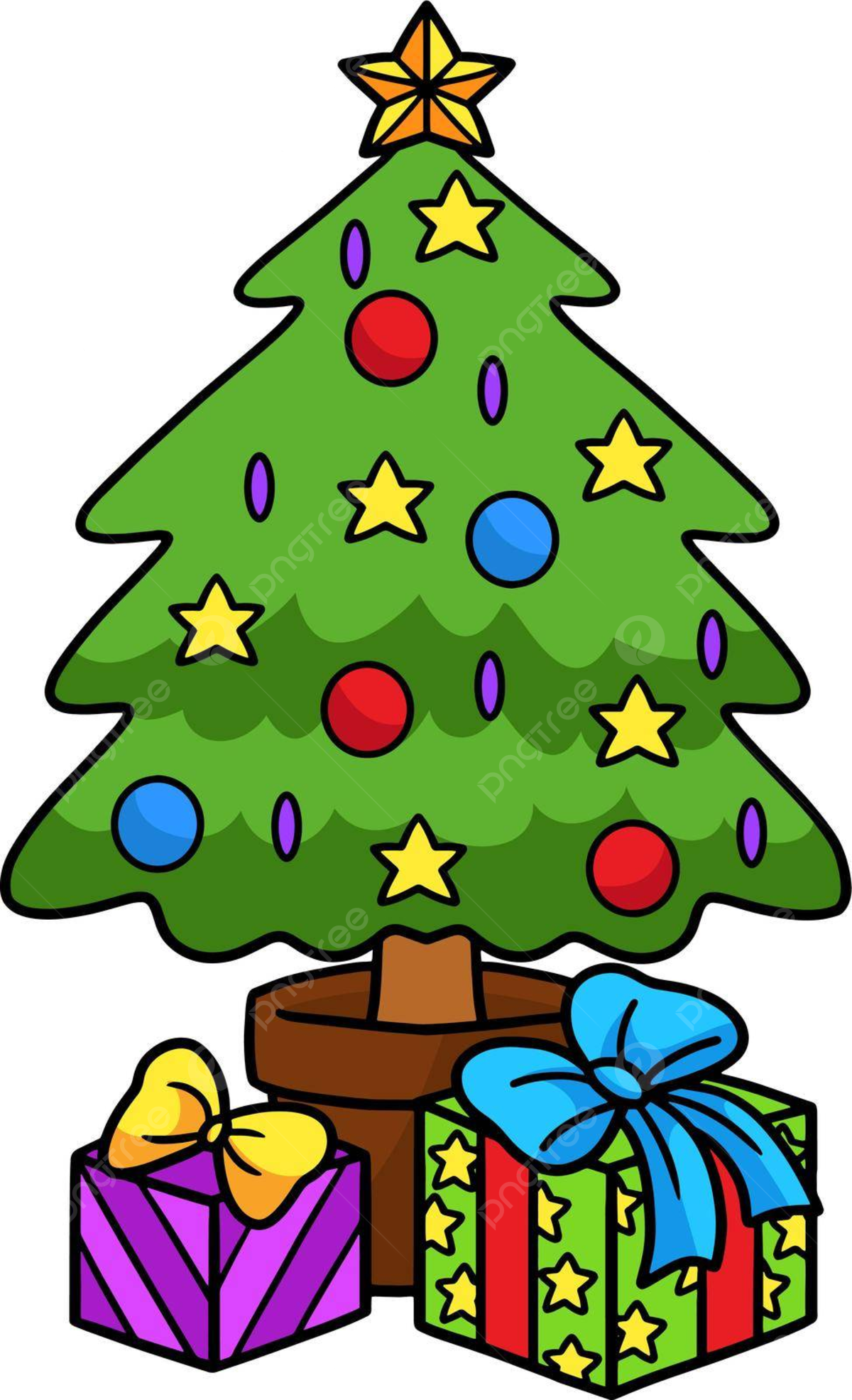 Gift and christmas tree cartoon colored clipart celebration tradition cartoon vector celebration tradition cartoon png and vector with transparent background for free download