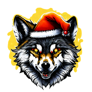 Download colorful wolf head with santa hat png online