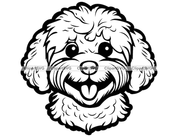Poochon smiling dog cute puppy face canine pet bichon frise toy poodle portrait paw print cartoon drawing art logo tattoo design svg png cut