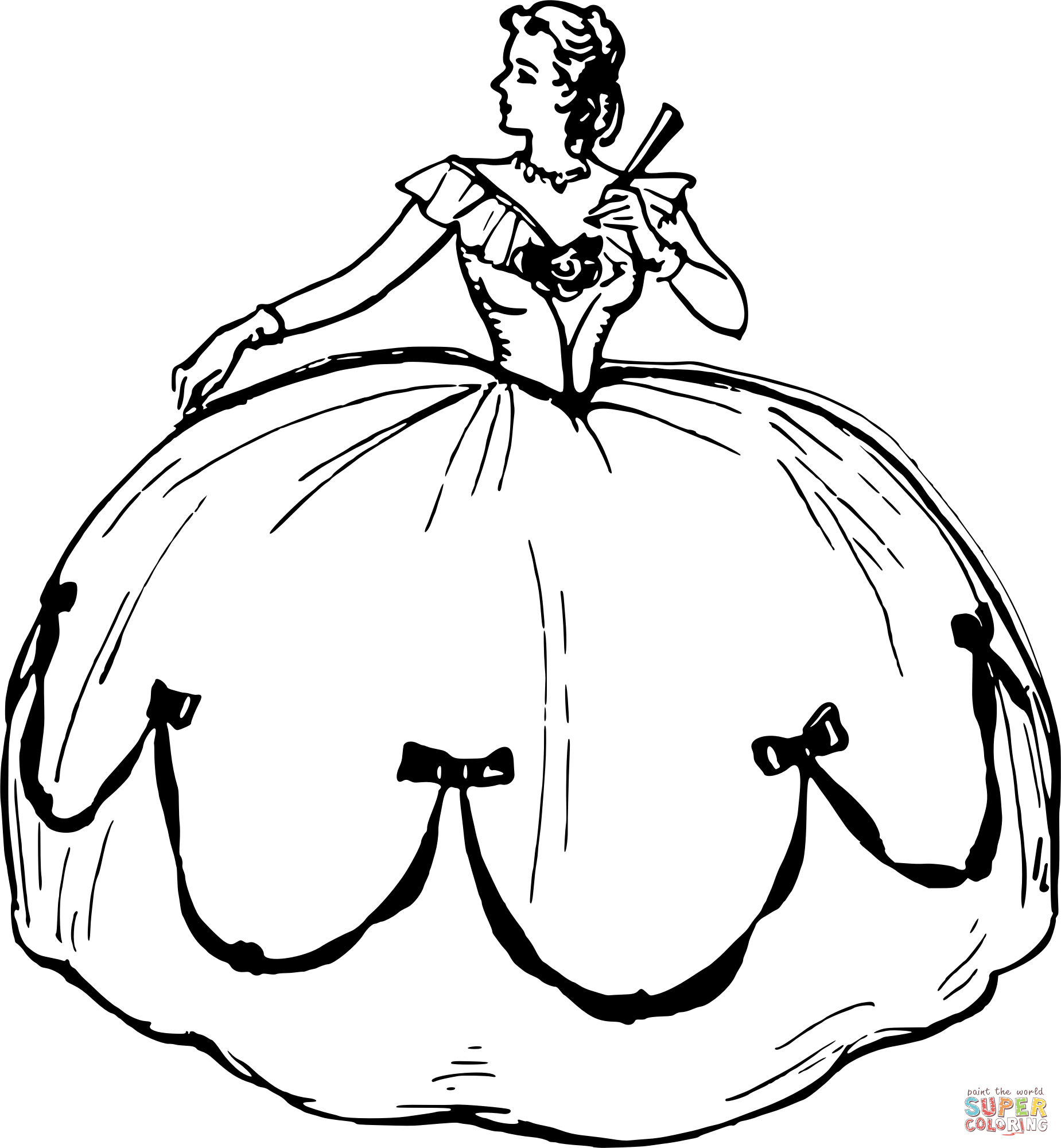 Vintage big dress coloring page free printable coloring pages