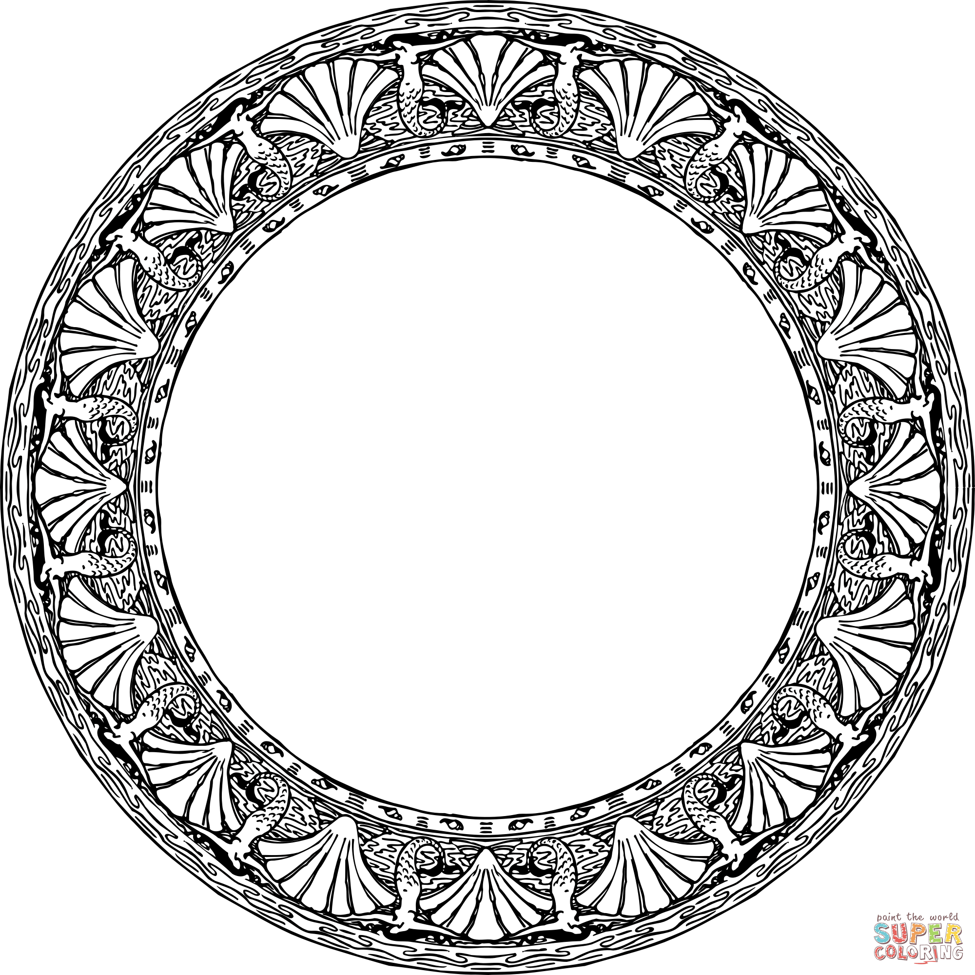 Vintage mermaid frame circle coloring page free printable coloring pages