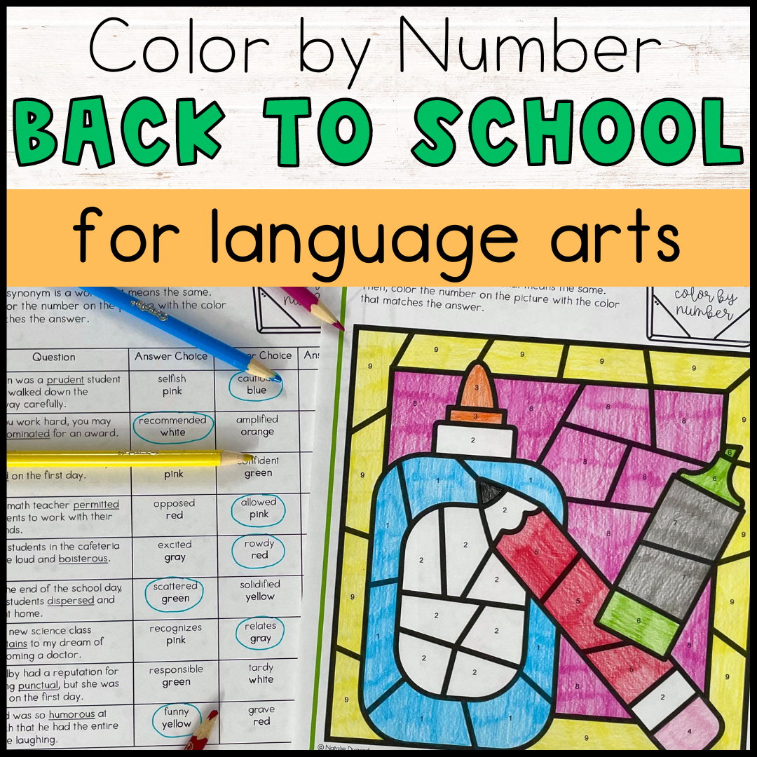 Back to school coloring pages language arts color by number made by teachers