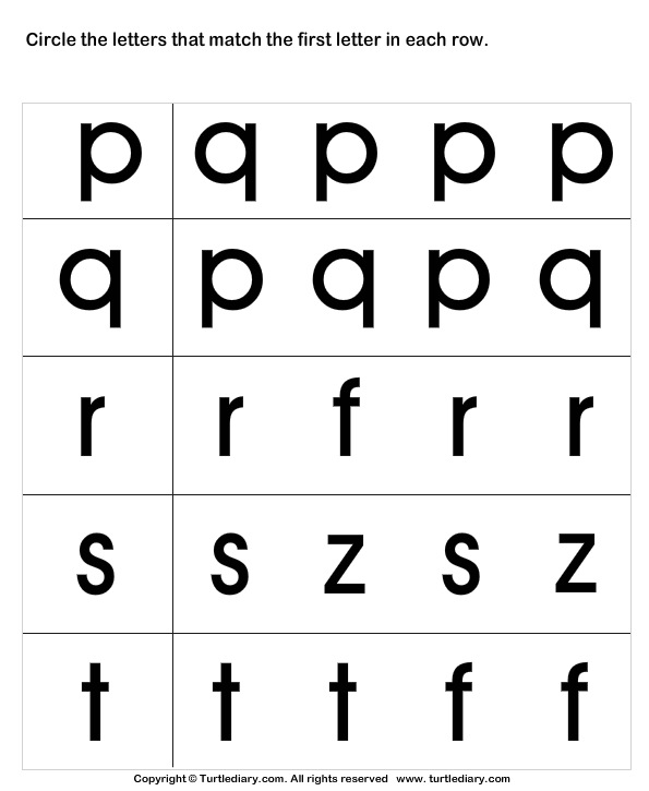 Circle the matching letter p q r s t turtle diary worksheet