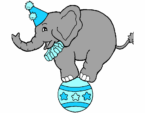 Colored page elephant balancing on a ball painted by user not registered