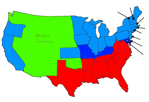 C union border and confederate states map diagram