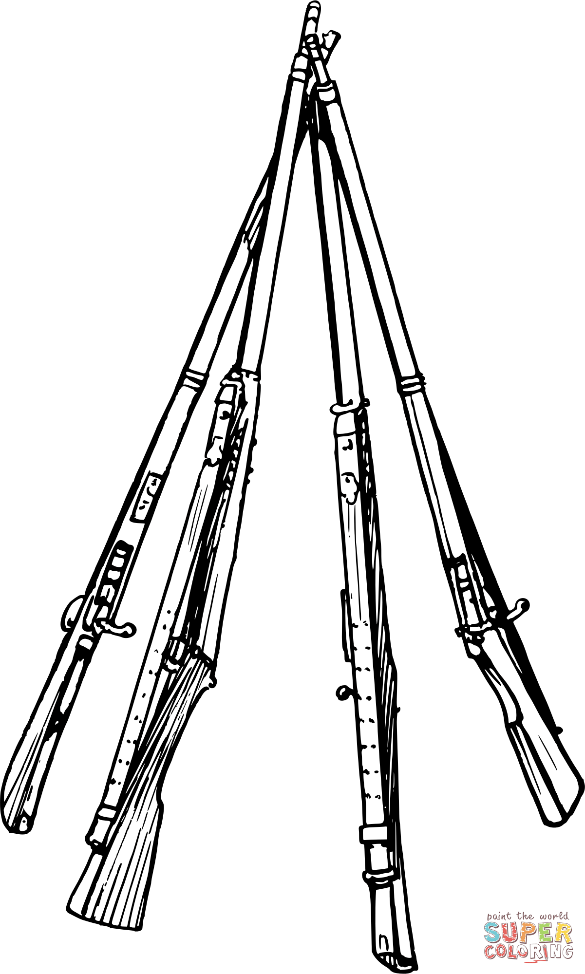 Vintage stack of guns coloring page free printable coloring pages