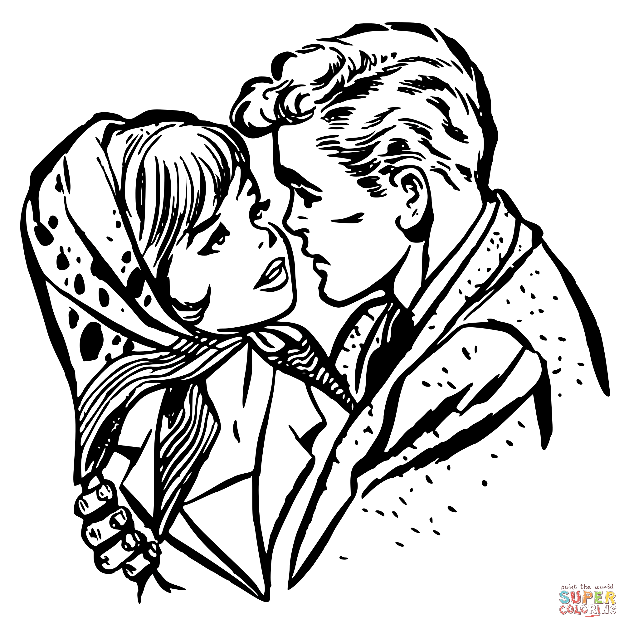 Classic couple hugs coloring page free printable coloring pages