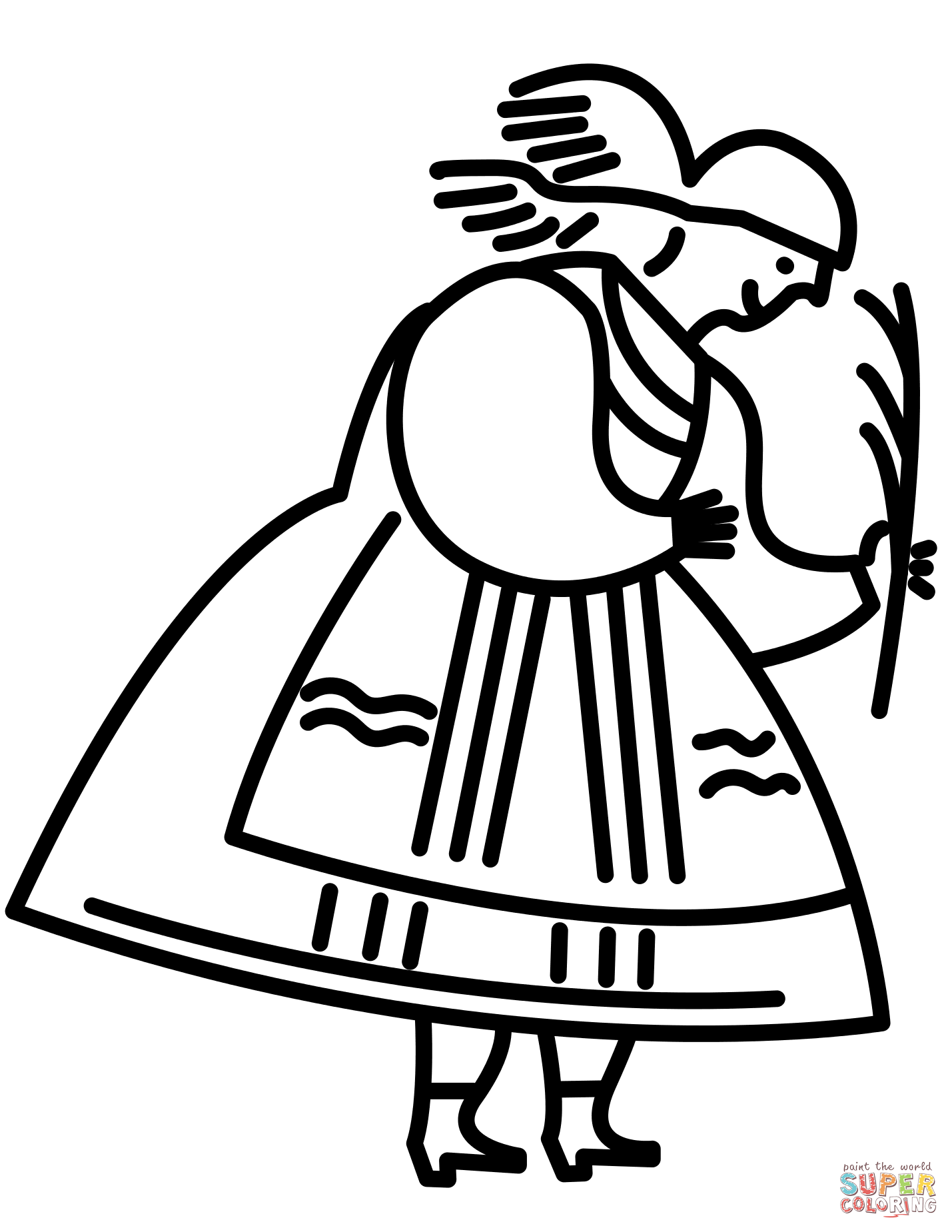 Polish woman in traditional folk dress coloring page free printable coloring pages