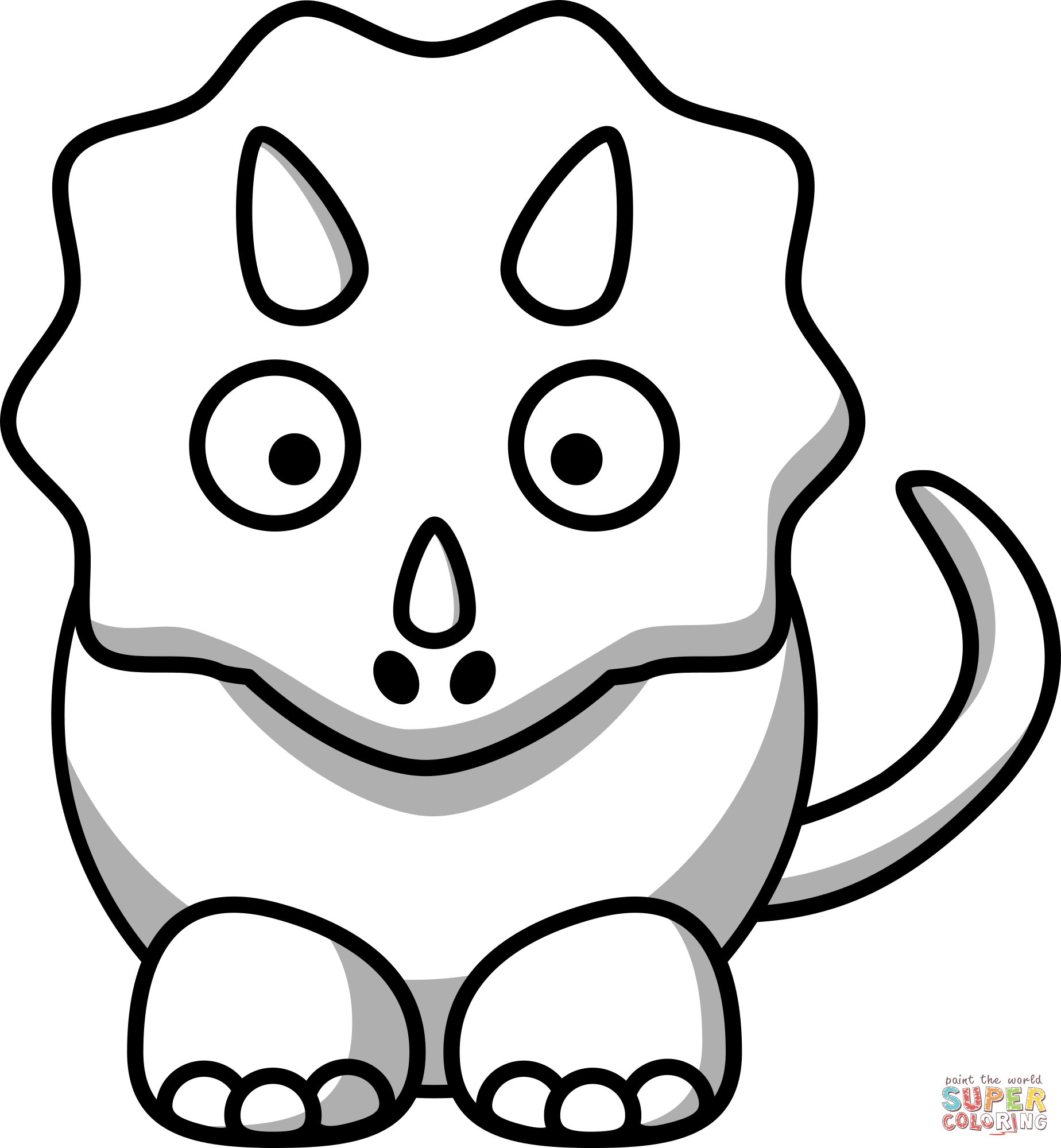 White cartoon triceratops coloring page free printable coloring pages