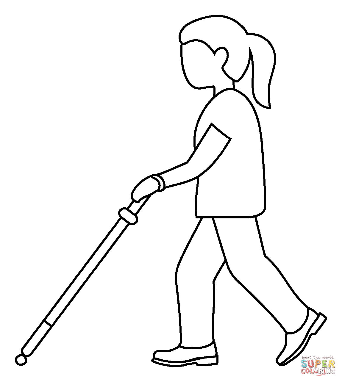 Woman with white cane emoji coloring page free printable coloring pages