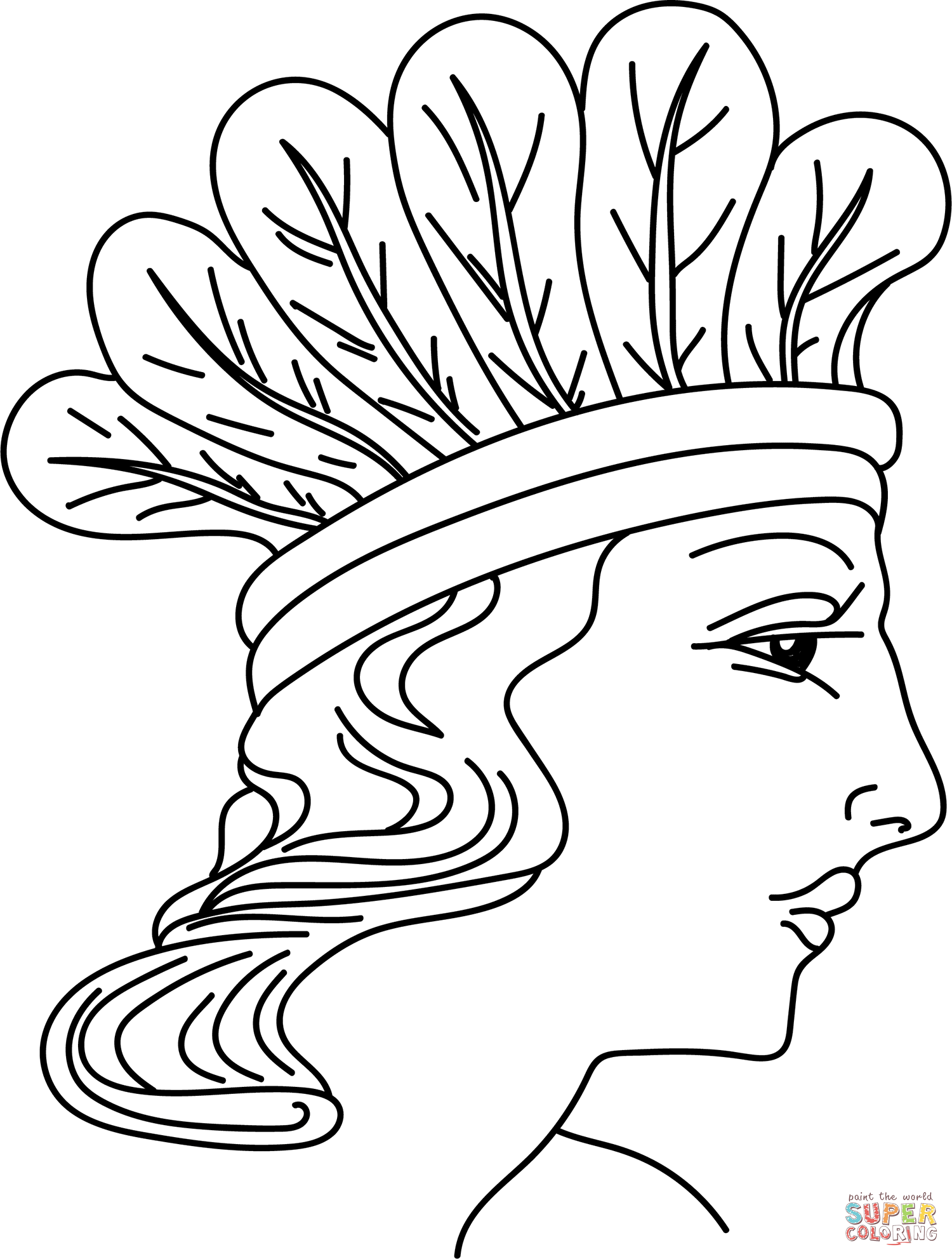Assyrian wreath of leaves fixed by a double band round the head coloring page free printable coloring pages