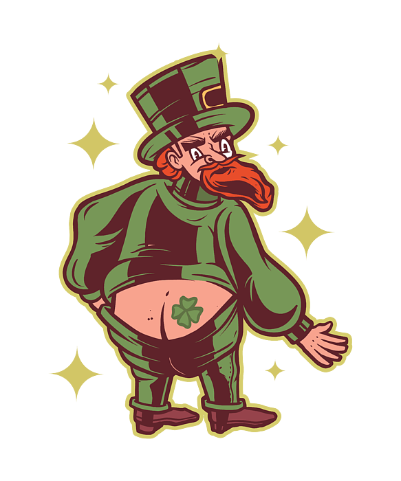 Leprechaun with cloverleaf tattoo on butt beach towel by norman w